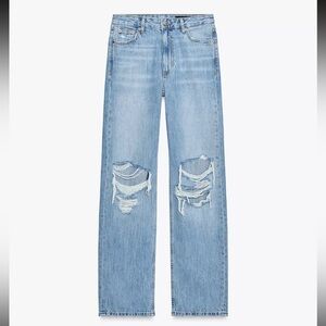 Zara ZW COLLECTION MID-RISE RIPPED STRAIGHT JEANS - NWOT